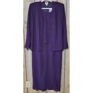 R&M Richards Maxi Dress & Jacket Women's 14 Purple Beaded Special Occasion MOB